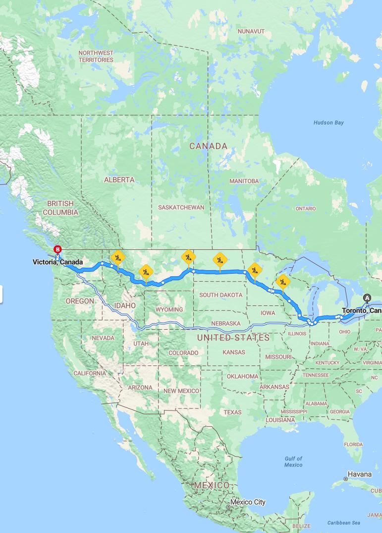 driving from Toronto, Ontario to VictoriaBritish Columbia - map and route
