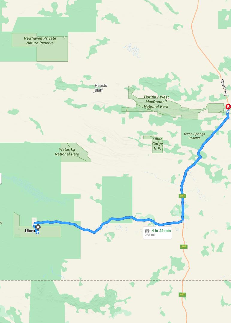 driving from Uluru, Northern Territory to Alice SpringsNorthern Territory - map and route