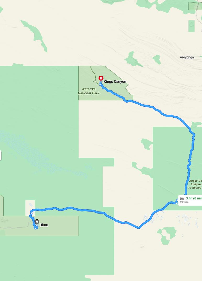 driving from Uluru, Northern Territory to Kings CanyonNorthern Territory - map and route