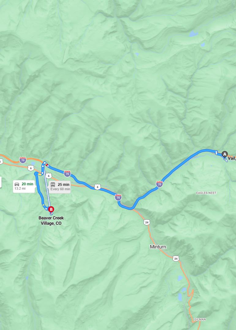 driving from Vail, Colorado to Beaver CreekColorado - map and route