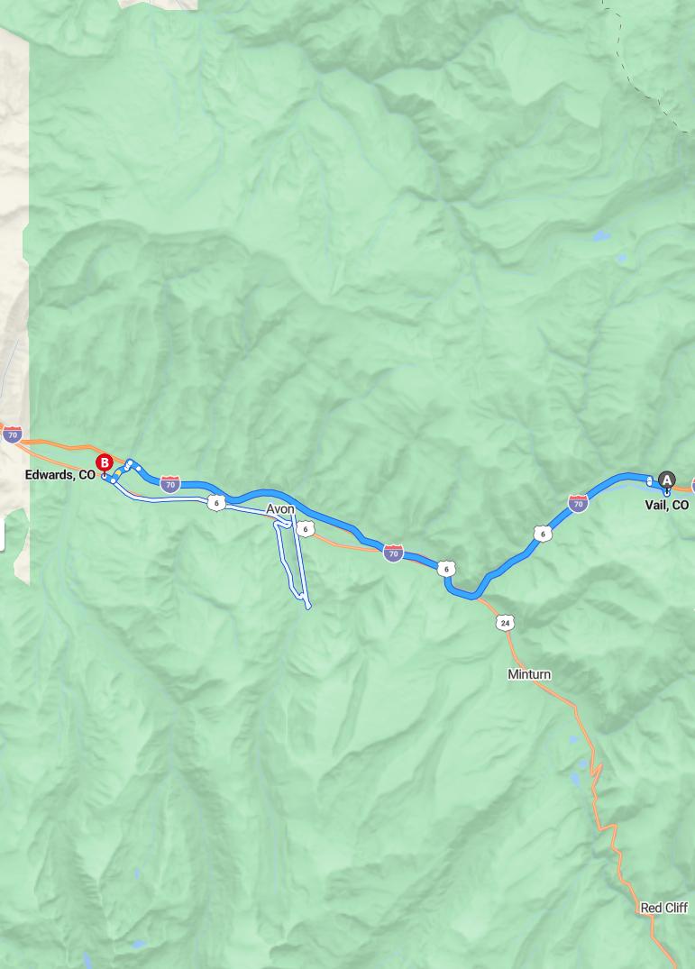 driving from Vail, Colorado to EdwardsColorado - map and route