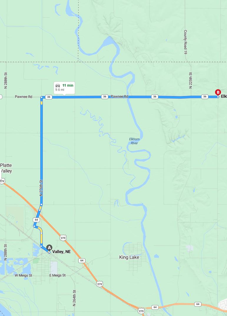 driving from Valley, Nebraska to ElkhornNebraska - map and route