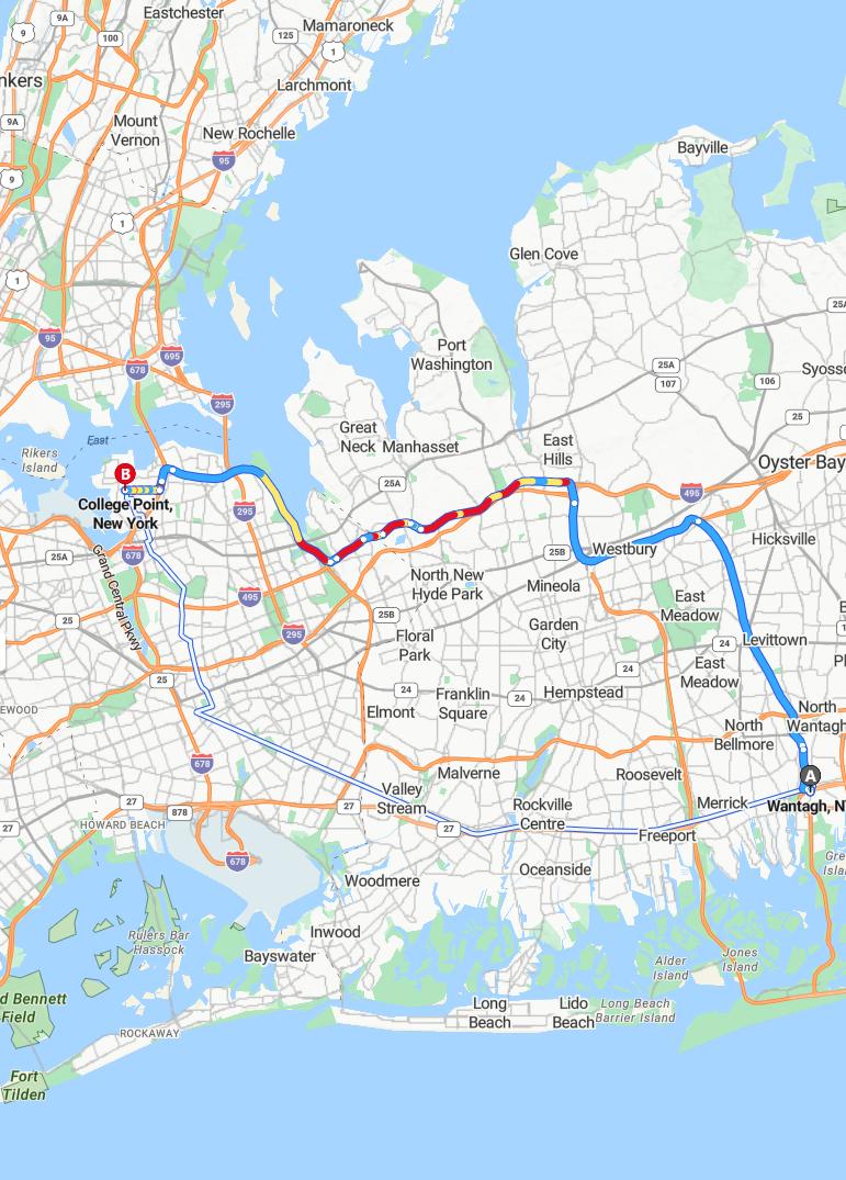driving from Wantagh, New York to College PointNew York - map and route