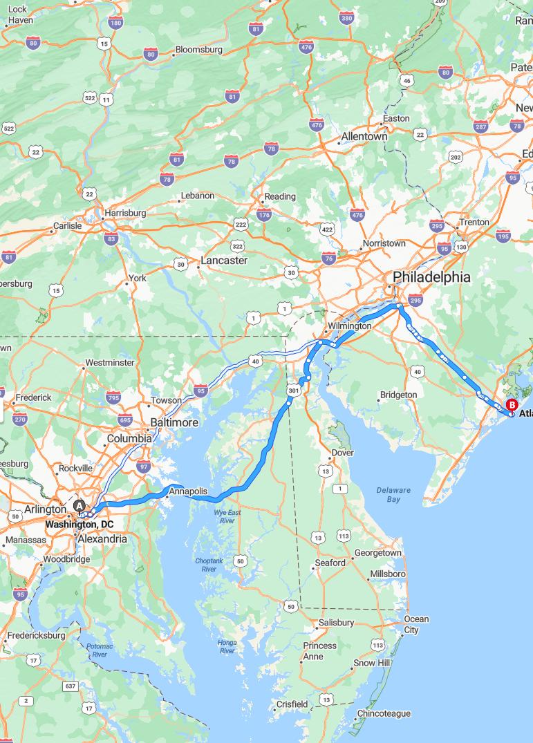 driving from Washington, District of Columbia to Atlantic CityNew Jersey - map and route