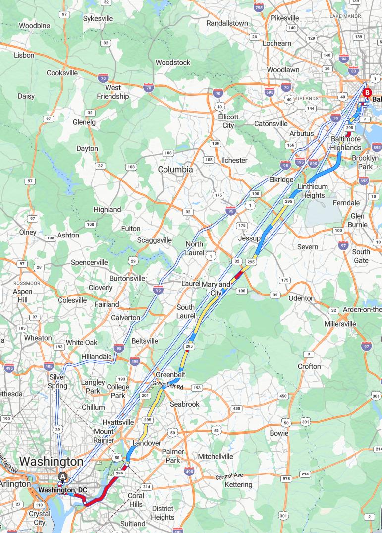 driving from Washington, District of Columbia to BaltimoreMaryland - map and route