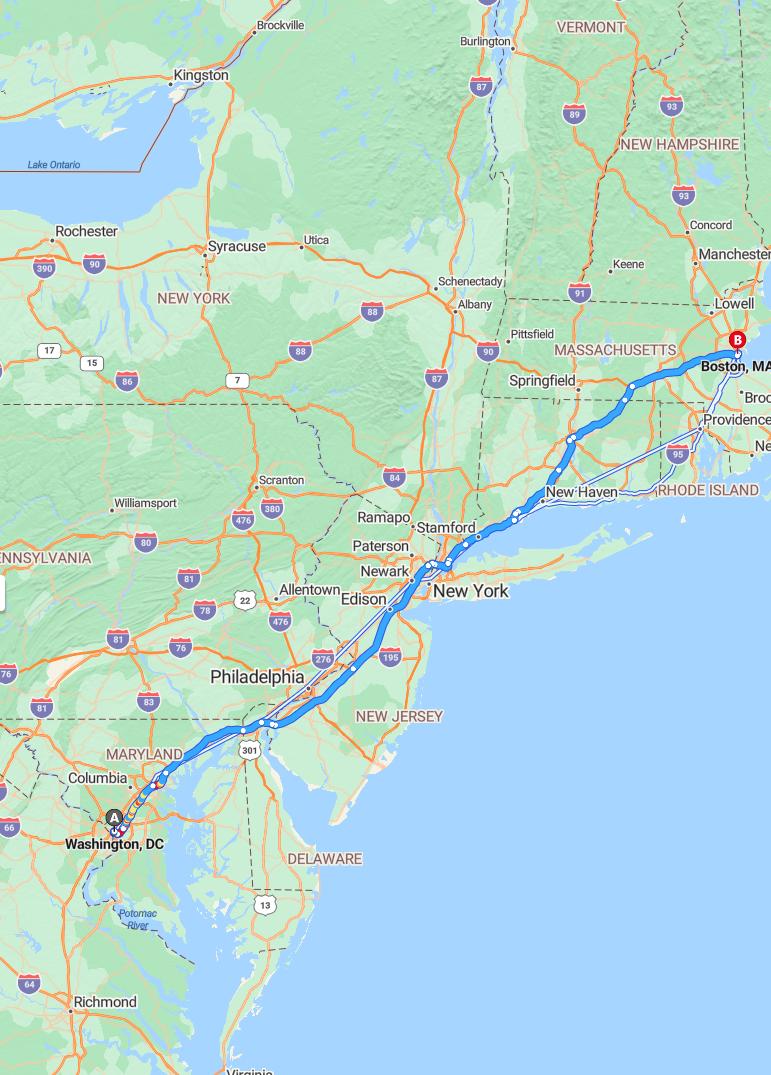 driving from Washington, District of Columbia to BostonMassachusetts - map and route