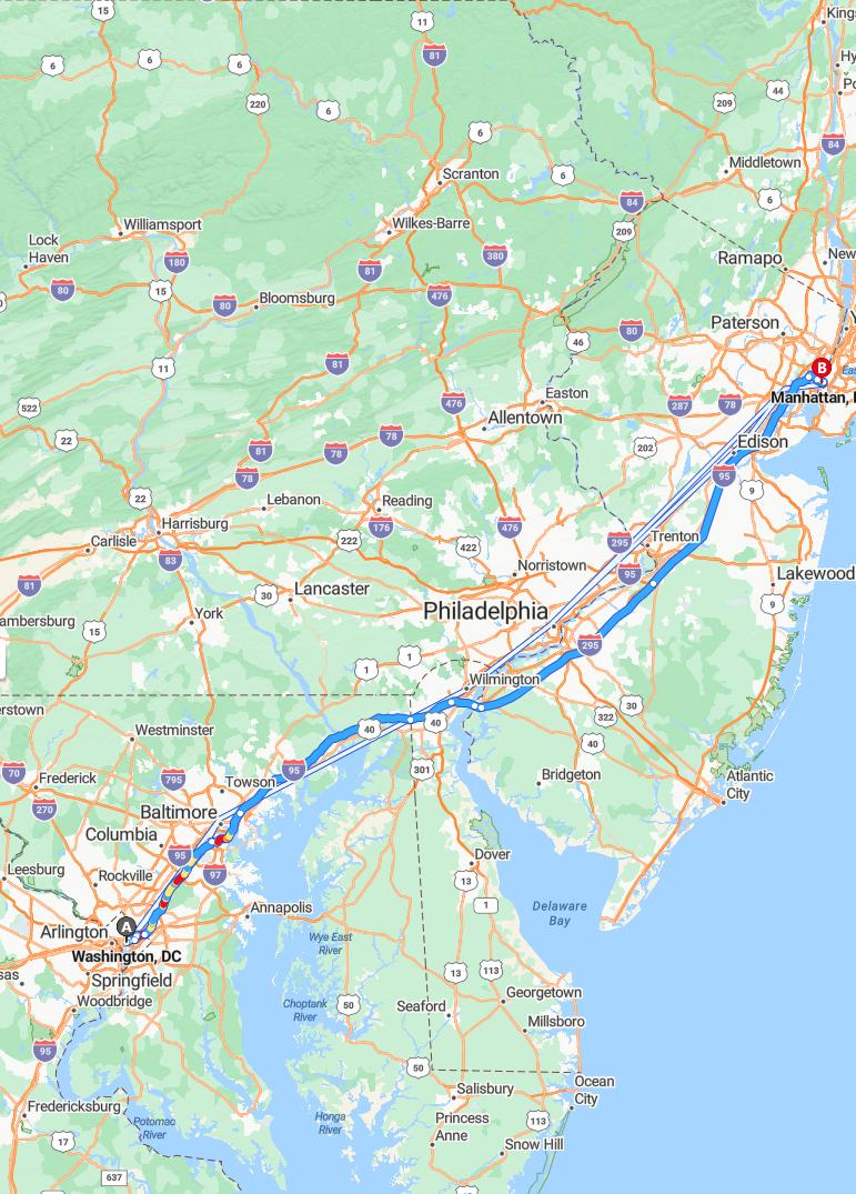driving from Washington, District of Columbia to ManhattanNew York - map and route