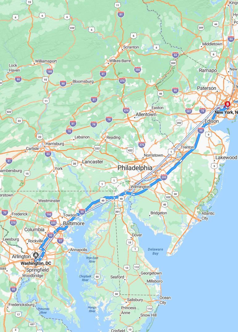 driving from Washington, District of Columbia to New York CityNew York - map and route