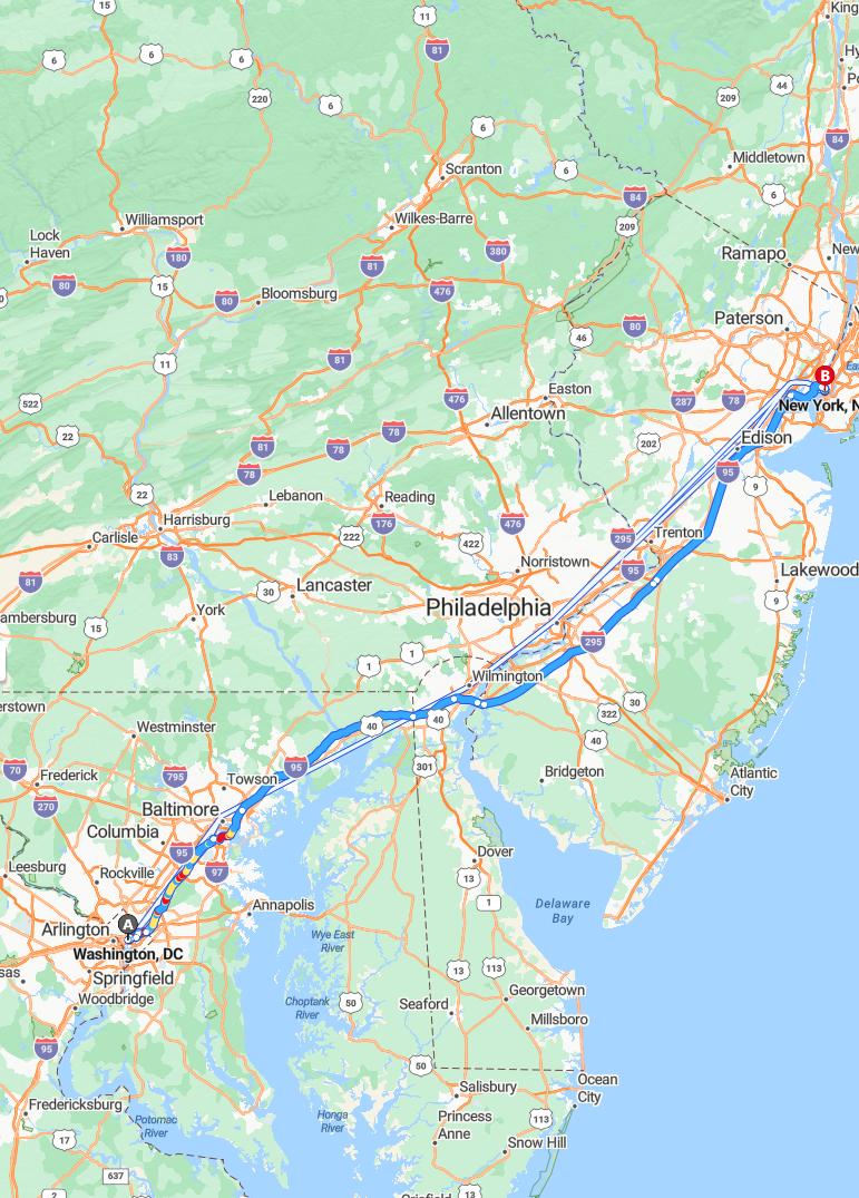 driving from Washington, District of Columbia to New YorkNew York - map and route