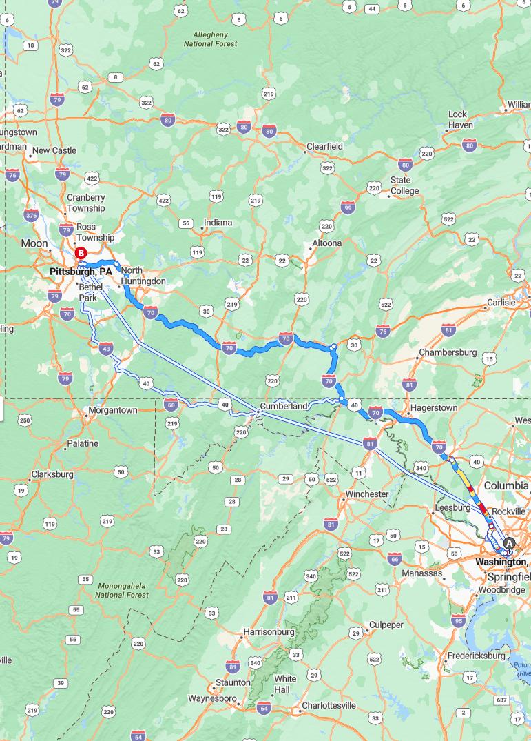 driving from Washington, District of Columbia to PittsburghPennsylvania - map and route