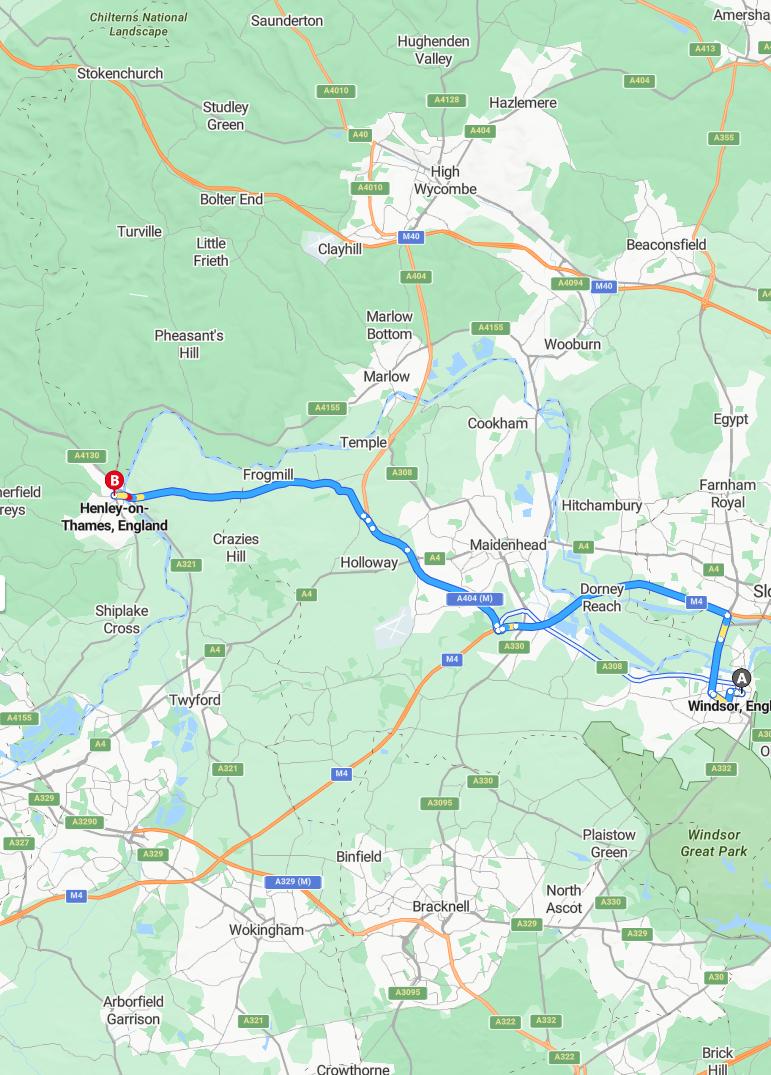 driving from Windsor, Windsor and Maidenhead to Henley-on-ThamesOxfordshire - map and route